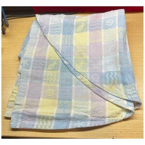 Round Pastel Color Fish and Symbol Pattern Tablecloth by Terrisol ~60" dia